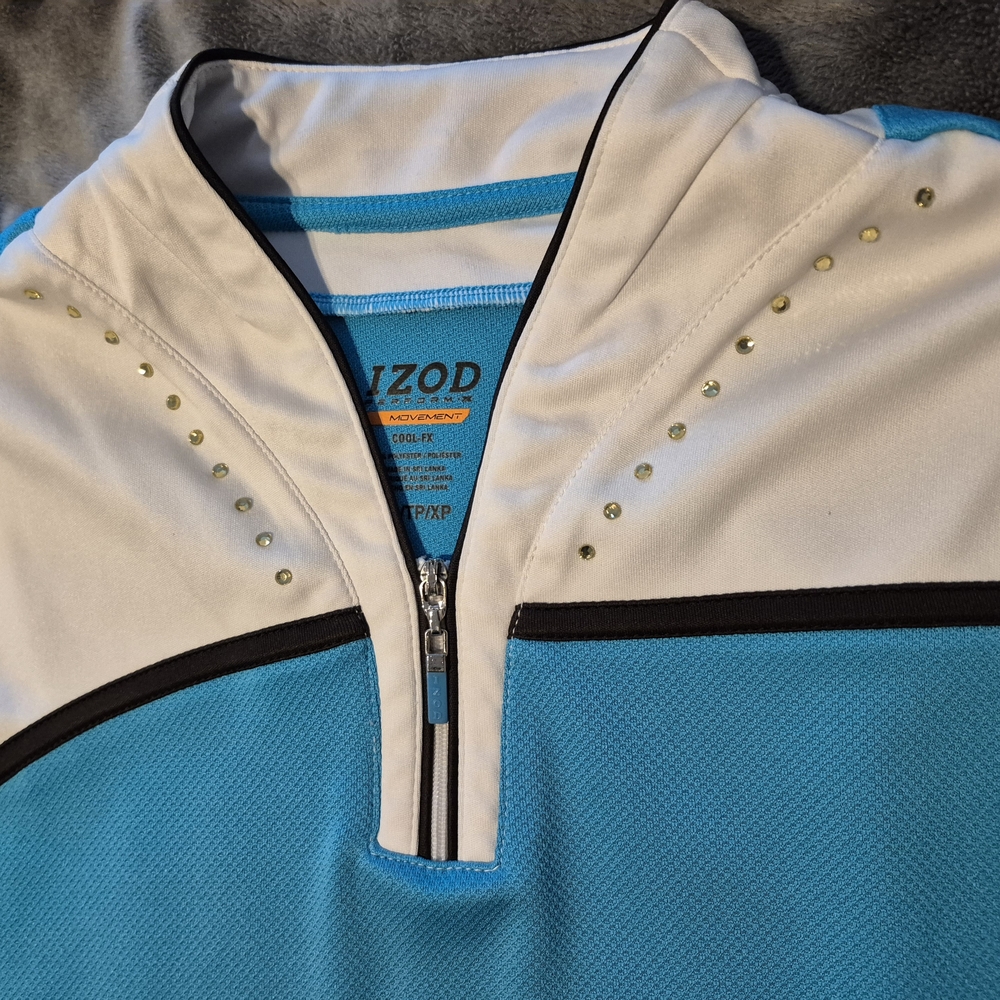 Izod Teal and White Quarter-Zip Pullover